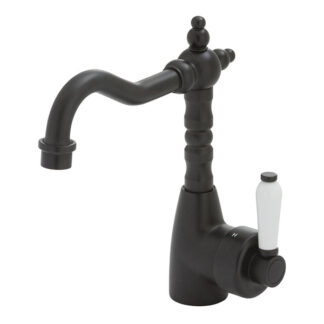 Fienza Eleanor Shepherds Crook Basin Mixer - Matte Black/Ceramic