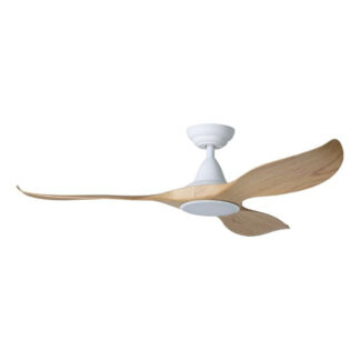 Eglo Noosa 52in 132cm DC Ceiling Fan with 18W LED CCT Light - White with Blackbutt Finish