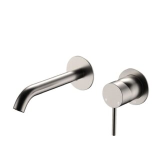 Fienza Kaya Basin/Bath Wall Mixer Set Round Plates 160mm Outlet Brushed Nickel
