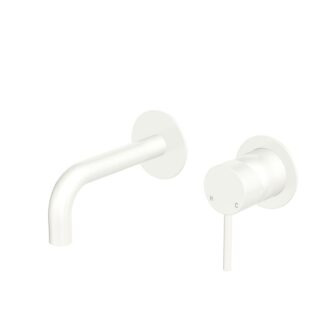 Fienza Kaya Basin/Bath Wall Mixer Set Round Plates 130mm Outlet Matte White