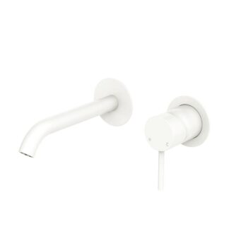 Fienza Kaya Basin/Bath Wall Mixer Set Round Plates 160mm Outlet Matte White