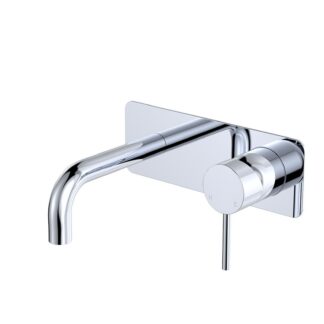 Fienza Kaya Basin/Bath Wall Mixer Set Rectangular Plate 130mm Outlet Chrome