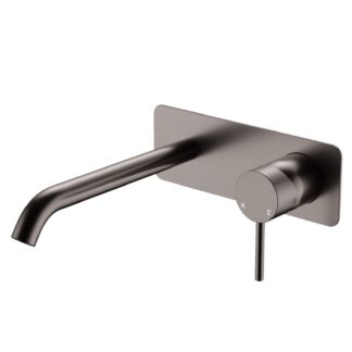 Fienza Kaya Basin/Bath Wall Mixer Set Rectangular Plate 200mm Outlet Gun Metal