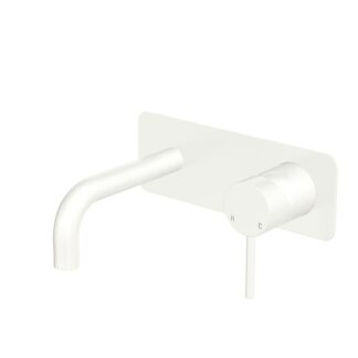 Fienza Kaya Basin/Bath Wall Mixer Set Rectangular Plate 130mm Outlet Matte White