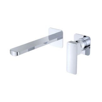 Fienza Tono Basin/Bath Wall Mixer Set 200mm Outlet Small Square Plates Chrome