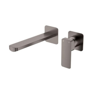 Fienza Tono Basin/Bath Wall Mixer Set 200mm Outlet Small Square Plates Gun Metal