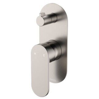 Fienza Empire Slim Wall Diverter Mixer Large Oval Plate Vertical Brushed Nickel