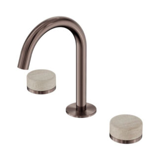 Nero Serenity Basin Set Arc Spout With Rome Travertine Handle Brushed Bronze
