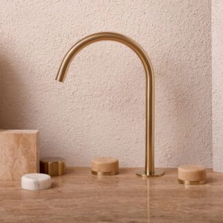 Nero Serenity Bath/Kitchen Set Arc Spout With Rome Travertine Handle Brushed Gold