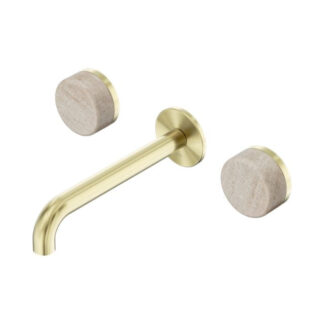 Nero Serenity Wall Basin Set 160mm Spout With Rome Travertine Handle Brushed Gold