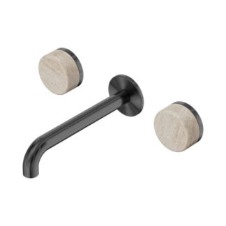 Nero Serenity Wall Basin Set 160mm Spout With Rome Travertine Handle Gun Metal