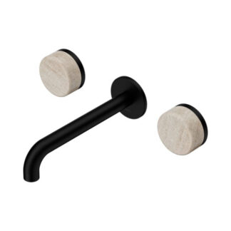 Nero Serenity Wall Basin Set 160mm Spout With Rome Travertine Handle Matte Black