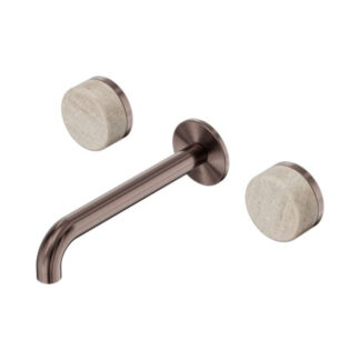 Nero Serenity Wall Basin Set 185mm Spout With Rome Travertine Handle Brushed Bronze