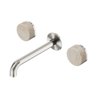 Nero Serenity Wall Basin Set 220mm Spout With Rome Travertine Handle Brushed Nickel