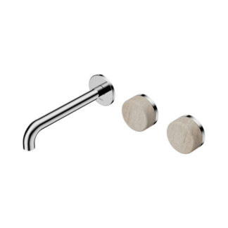 Nero Serenity Wall Basin Set 160mm Offset Spout With Rome Travertine Handle Chrome