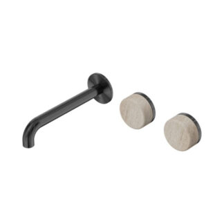 Nero Serenity Wall Basin Set 160mm Offset Spout With Rome Travertine Handle Gun Metal