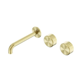 Nero Serenity Wall Basin Set 185mm Offset Spout With Metal Handle Brushed Gold