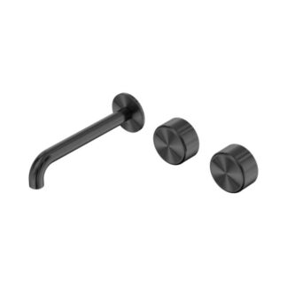 Nero Serenity Wall Basin Set 185mm Offset Spout With Metal Handle Gun Metal