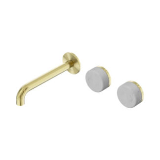 Nero Serenity Wall Basin Set 220mm Offset Spout With Carrara Handle Brushed Gold