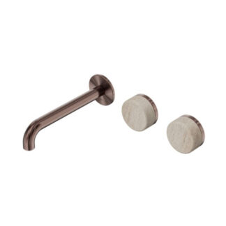 Nero Serenity Wall Basin Set 220mm Offset Spout With Rome Travertine Handle Brushed Bronze