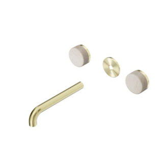 Nero Serenity Wall Basin Set 220mm Spout With Rome Travertine Handle Trim Kit Only Brushed Gold