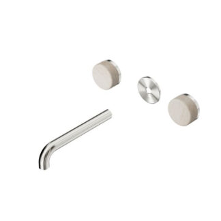 Nero Serenity Wall Basin Set 220mm Spout With Rome Travertine Handle Trim Kit Only Brushed Nickel