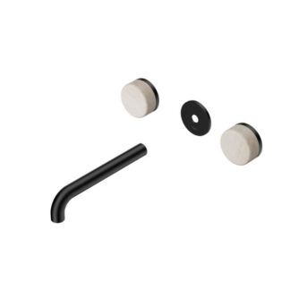 Nero Serenity Wall Basin Set 220mm Spout With Rome Travertine Handle Trim Kit Only Matte Black