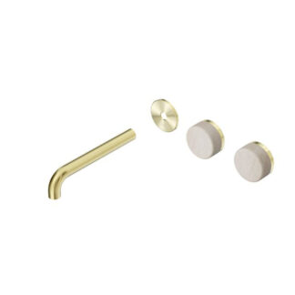 Nero Serenity Wall Basin Set 185mm Offset spout With Rome Travertine Handle Trim Kit Only Brushed Gold