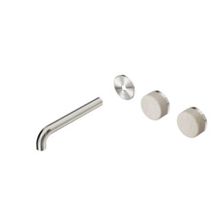 Nero Serenity Wall Basin Set 185mm Offset spout With Rome Travertine Handle Trim Kit Only Brushed Nickel