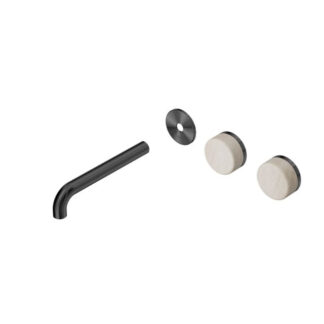 Nero Serenity Wall Basin Set 185mm Offset spout With Rome Travertine Handle Trim Kit Only Gun Metal