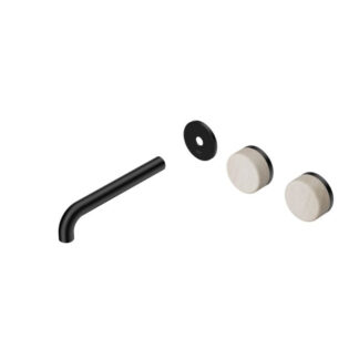 Nero Serenity Wall Basin Set 185mm Offset spout With Rome Travertine Handle Trim Kit Only Matte Black