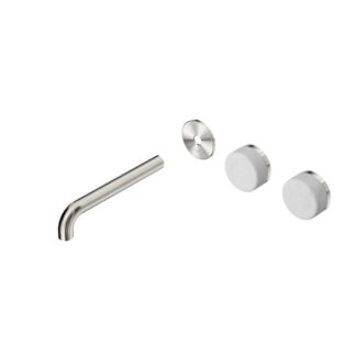 Nero Serenity Wall Basin Set 220mm Offset spout With Carrara Handle Trim Kit Only Brushed Nickel