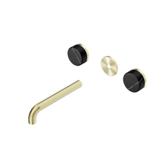 Nero Serenity Wall Basin Set 220mm Spout With Marquina Black Handle Trim Kit Only Brushed Gold