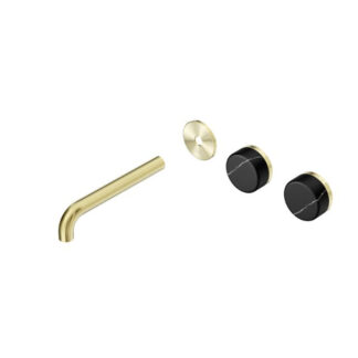 Nero Serenity Wall Basin Set 160mm Offset spout With Marquina Black Handle Trim Kit Only Brushed Gold