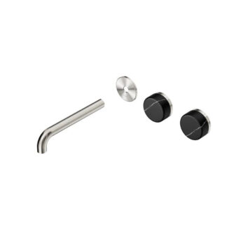 Nero Serenity Wall Basin Set 160mm Offset spout With Marquina Black Handle Trim Kit Only Brushed Nickel
