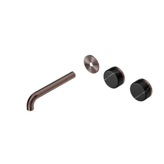 Nero Serenity Wall Basin Set 220mm Offset spout With Marquina Black Handle Trim Kit Only Brushed Bronze