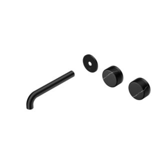 Nero Serenity Wall Basin Set 220mm Offset spout With Marquina Black Handle Trim Kit Only Matte Black