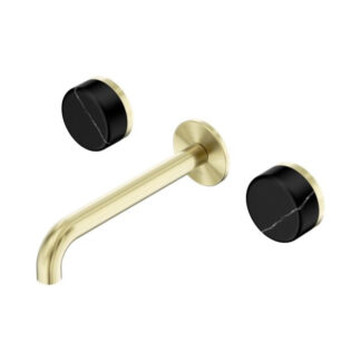 Nero Serenity Wall Basin Set 185mm Spout With Marquina Black Handle Brushed Gold