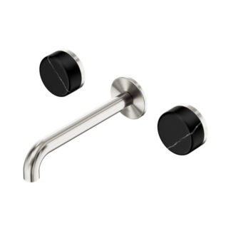Nero Serenity Wall Basin Set 220mm Spout With Marquina Black Handle Brushed Nickel