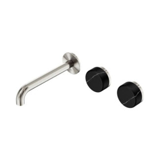 Nero Serenity Wall Basin Set 220mm Offset Spout With Marquina Black Handle Brushed Nickel