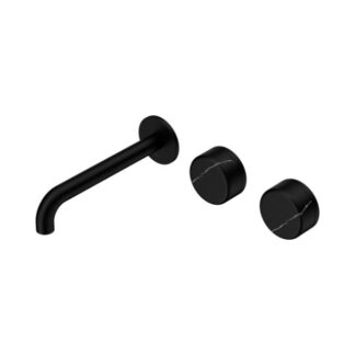 Nero Serenity Wall Basin Set 220mm Offset Spout With Marquina Black Handle Matte Black
