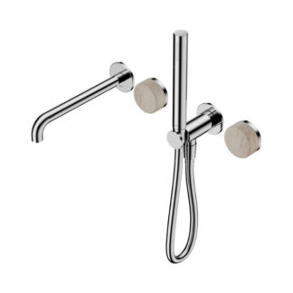 Nero Serenity Progressive Shower System With Spout With Rome Travertine Handle And Slim Shower Chrome