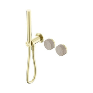 Nero Serenity Progressive Shower System With Rome Travertine Handle And Slim Shower Brushed Gold