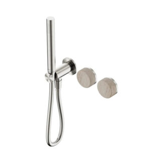 Nero Serenity Progressive Shower System With Rome Travertine Handle And Slim Shower Brushed Nickel