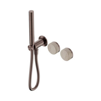 Nero Serenity Progressive Shower System With Rome Travertine Handle And Slim Shower Brushed Bronze