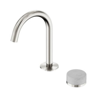 Nero Serenity Progressive Basin Mixer Arc Spout With Carrara Handle Brushed Nickel