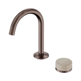 Nero Serenity Progressive Basin Mixer Arc Spout With Rome Travertine Handle Brushed Bronze