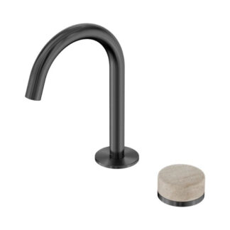 Nero Serenity Progressive Basin Mixer Arc Spout With Rome Travertine Handle Gun Metal