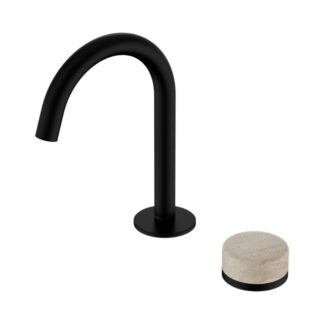 Nero Serenity Progressive Basin Mixer Arc Spout With Rome Travertine Handle Matte Black
