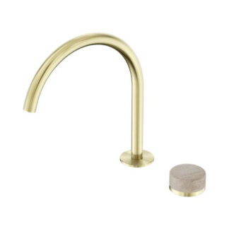 Nero Serenity Progressive Bath/Kitchen Mixer Arc Spout With Rome Travertine Handle Brushed Gold